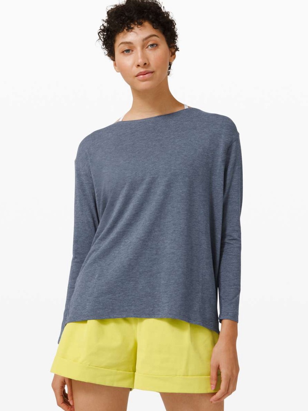 Lululemon Back In Action Long Sleeve 4 Heathered Code Blue